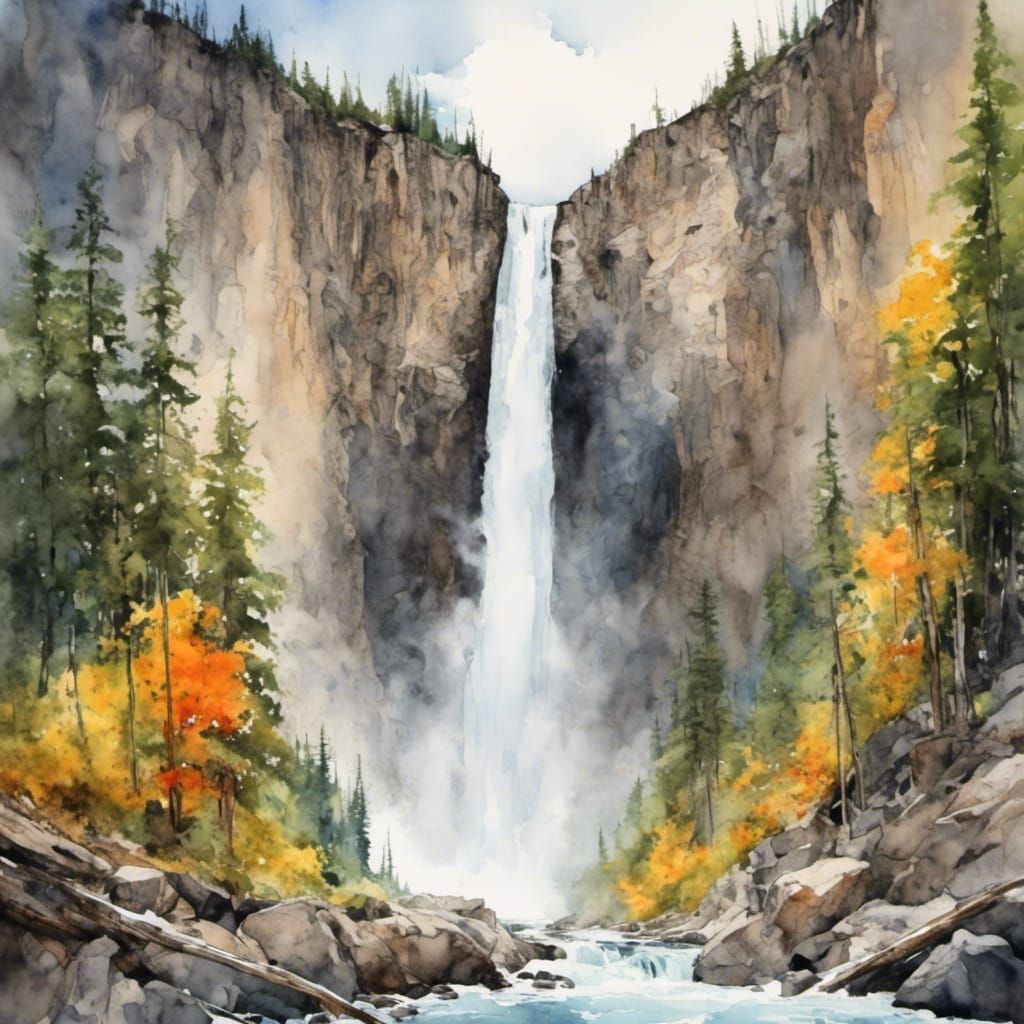 Helmcken Falls: Expressive Watercolours of Canadian Nature