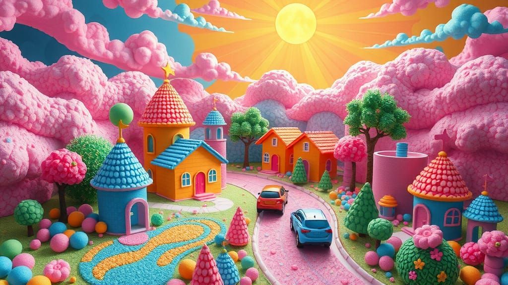 Colorful Marshmallowpunk Fantasy Township: Abstract Art