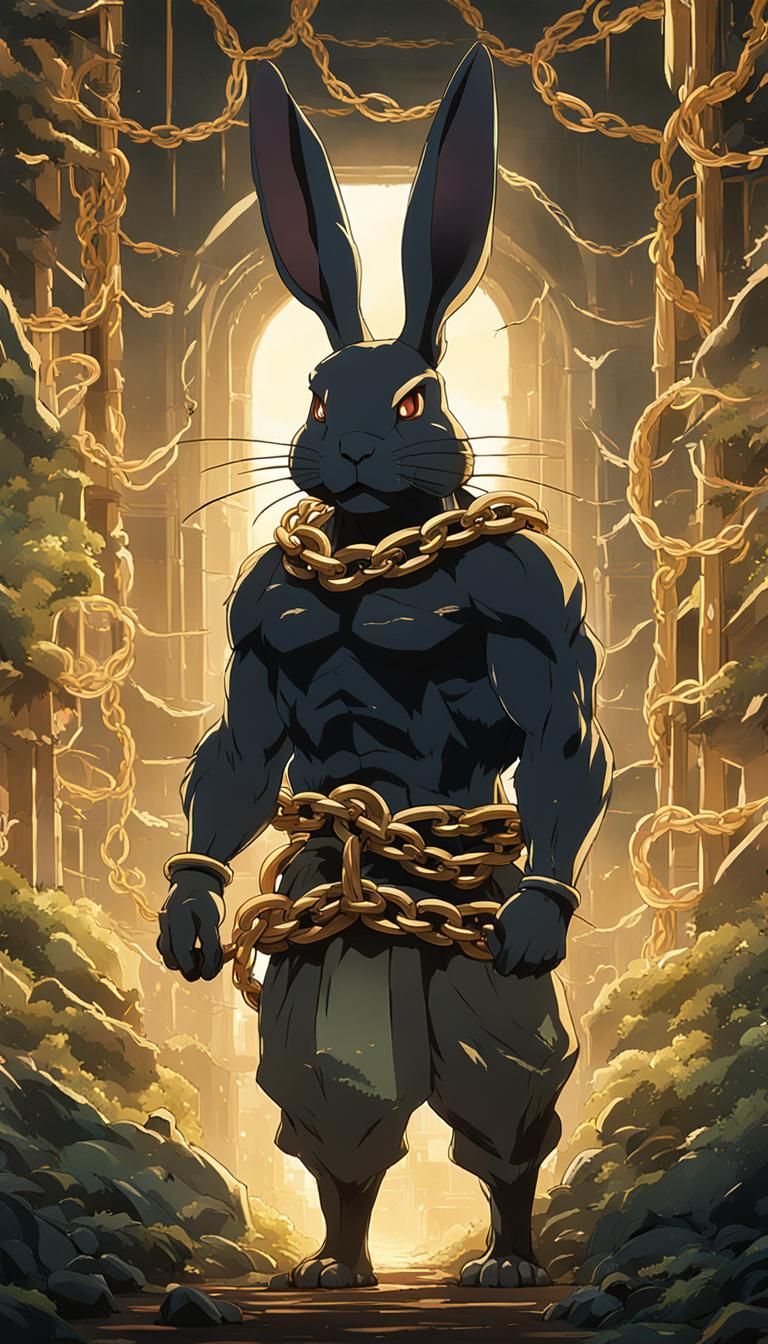 Muscular Black Rabbit in Anime Style