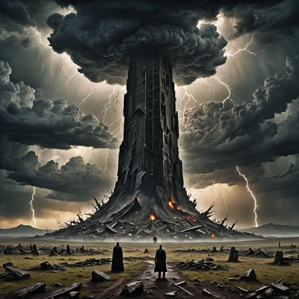 Apocalyptic Monolith in Stormy Landscape