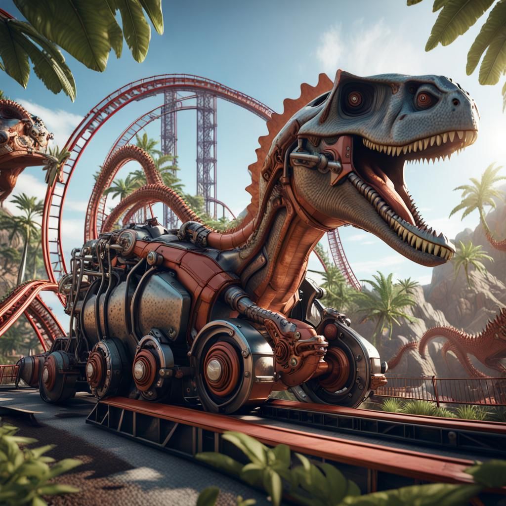 Dinosaur Park Steam Roller Coaster in Sci-Fi Style