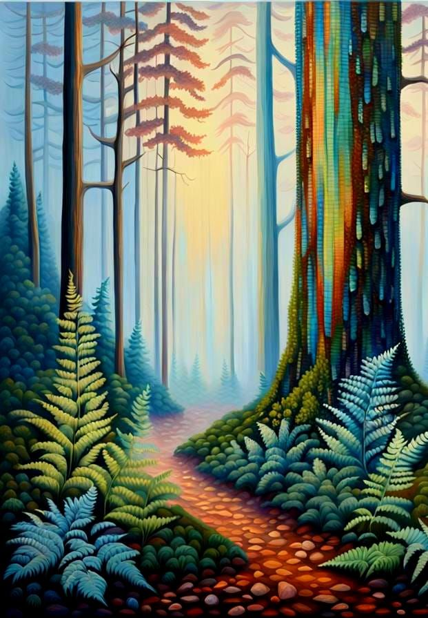 Iridescent Forest Dreamscape Oil Painting