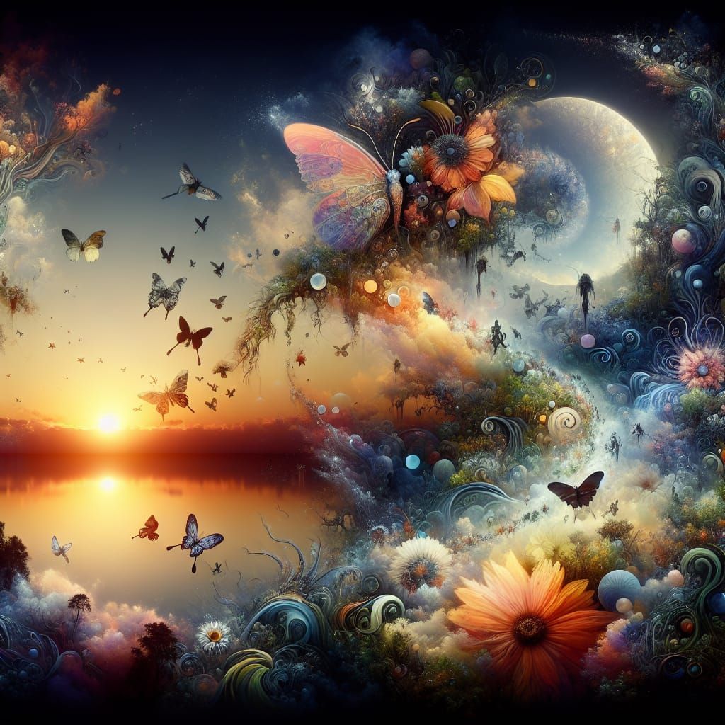 Flying Amidst Vibrant Blooms and Whimsical Creatures in a Su...