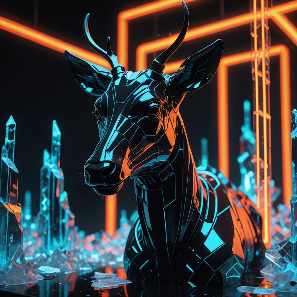 Futuristic Black Ice Sculpture in Neon Noire Style