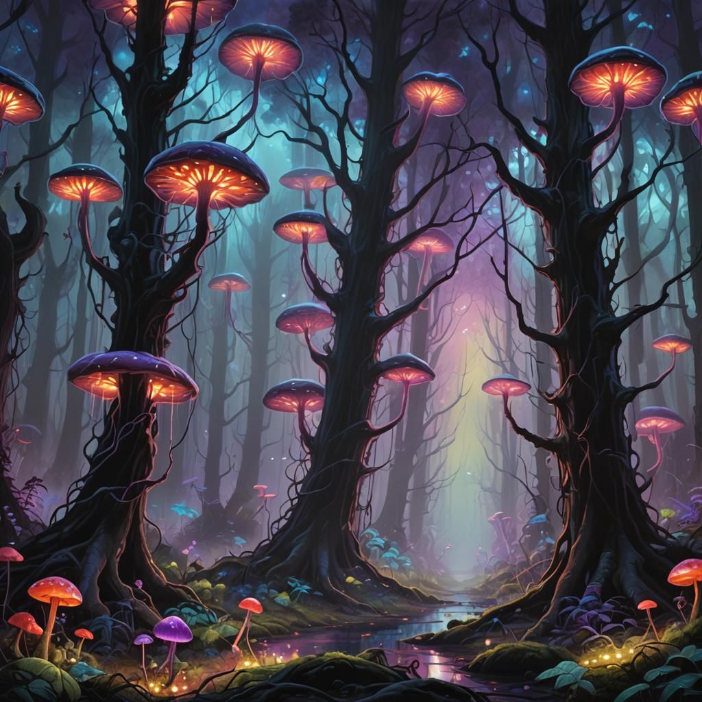 Glowing Mushroom Forest: A Dark Fantasy Landscape