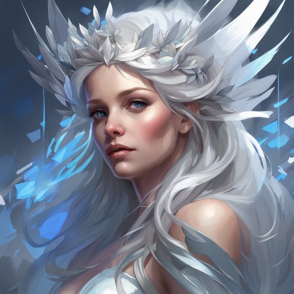 Elegant Fairy Queen Portrait in Silver and Blue