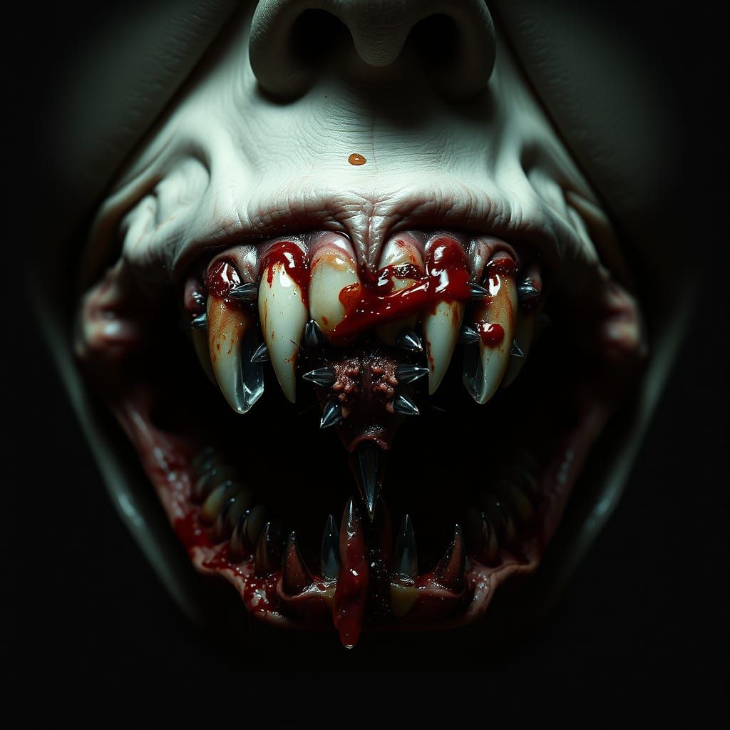 Grotesque, Ultra-Realistic Horror Portrait with Macabre Grin...