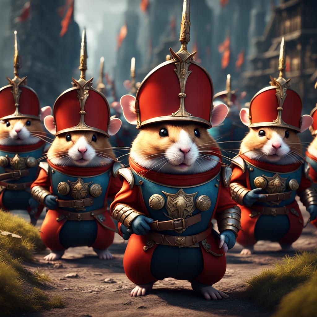 Hamster Soldiers Marching in Detailed Matte Painting