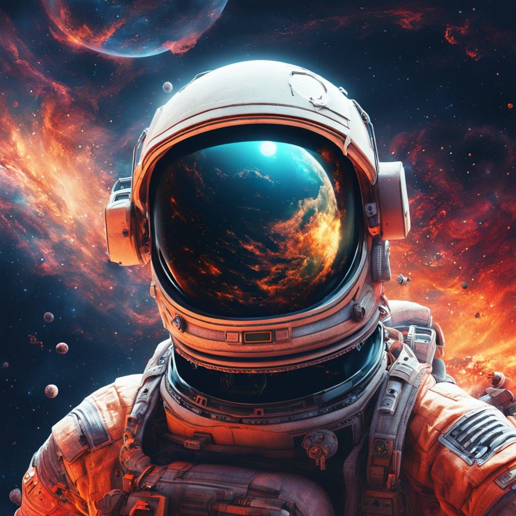 Surreal Cosmic Horror Astronaut Drifts into Nebula