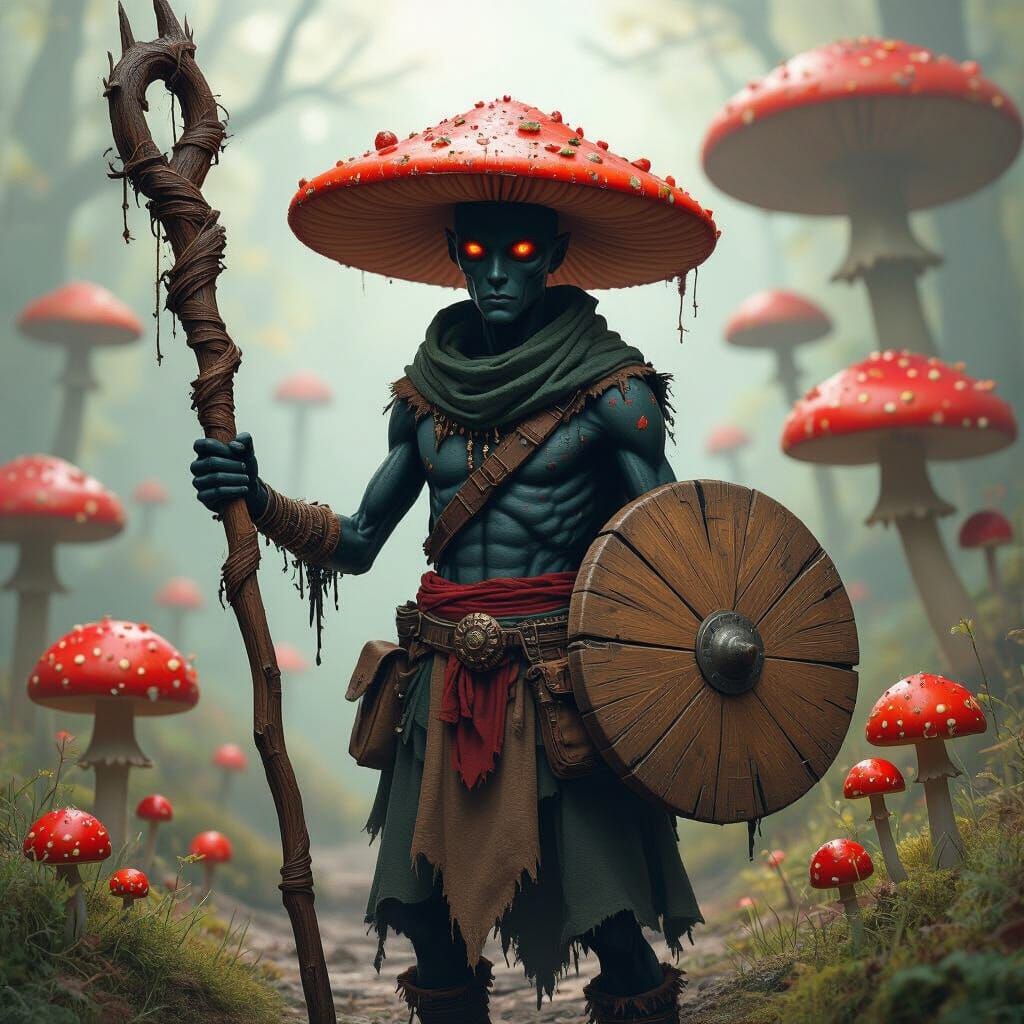 Mushroom Druid with Red Mushrooms in Fantasy Style