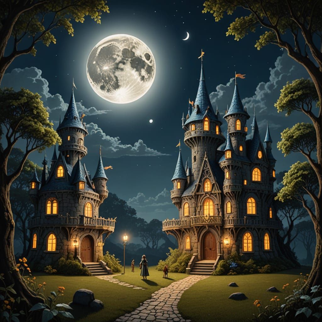 Titania and Oberon's Fairy Court Under Moonlight