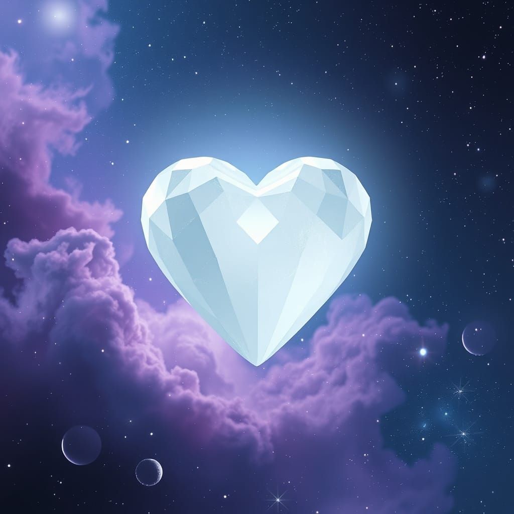 Crystal Heart in Starry Galaxy: Dreamy Digital Art