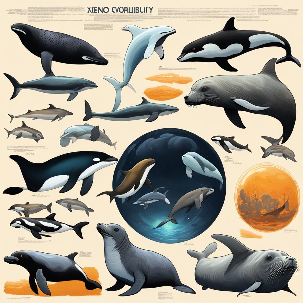 Alien Exoplanet with Speculative Creatures: Technical Illust...