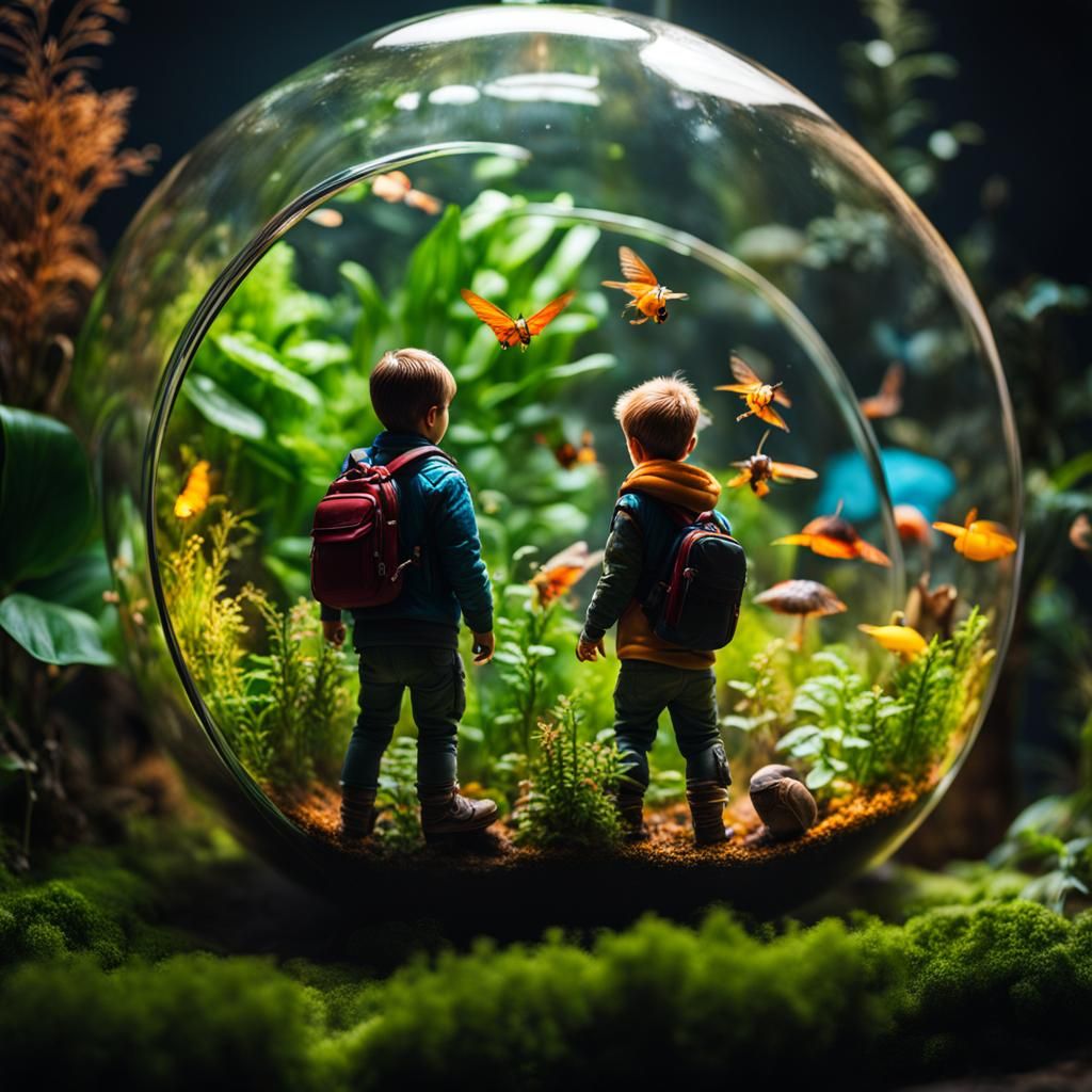Humans in Terrarium: Hyperrealistic Splash Art