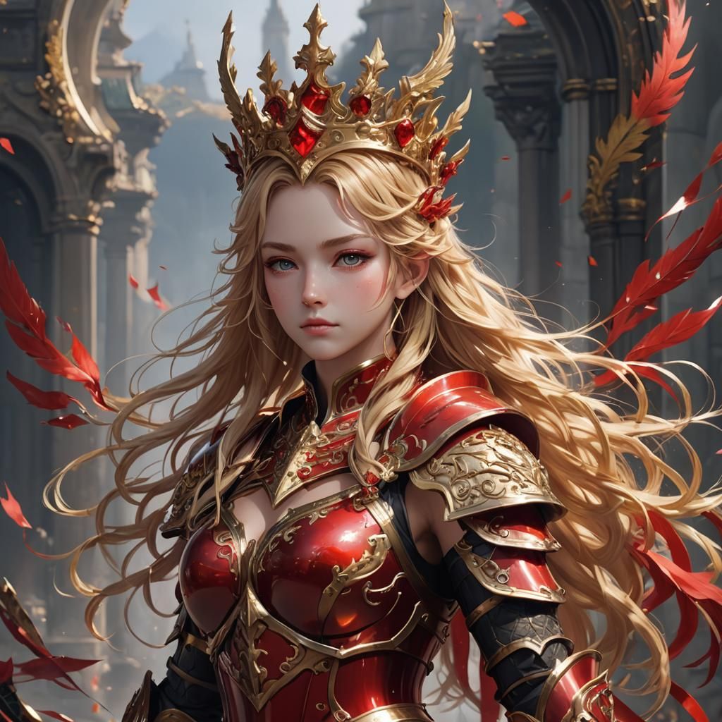 Armored Blonde Goddess in Anime Style 3D Art