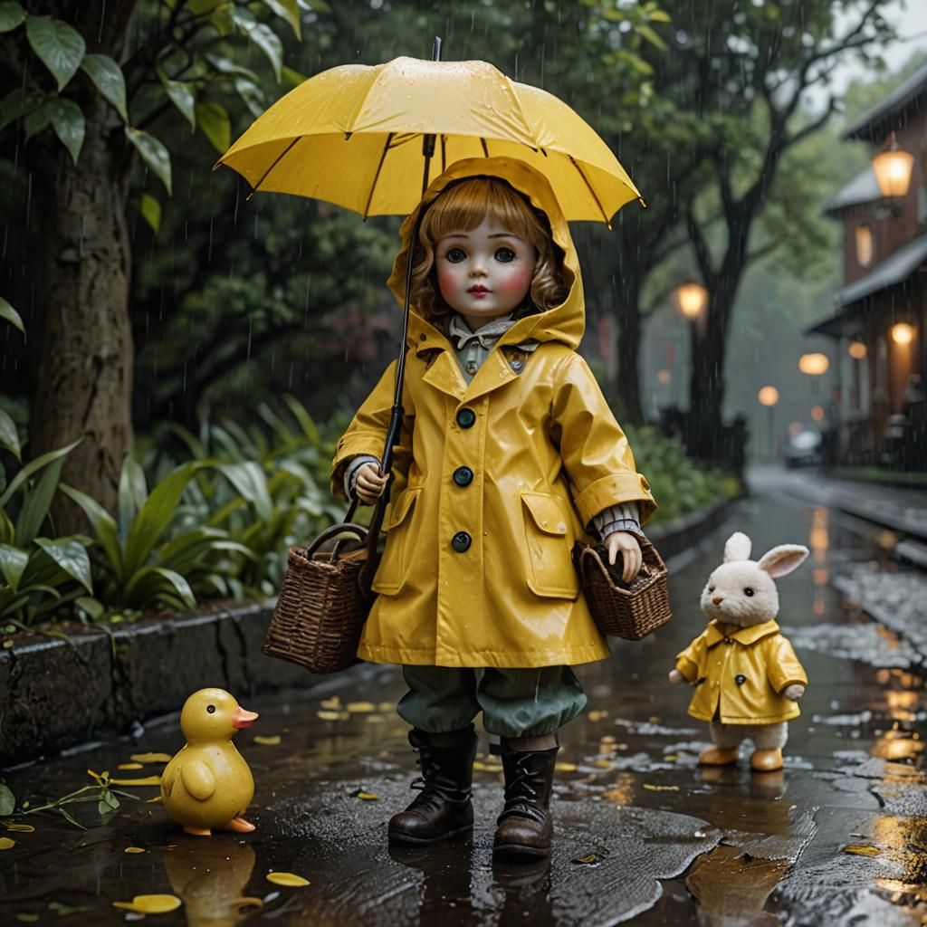 Creepy Antique Doll in Raincoat, Impasto Style