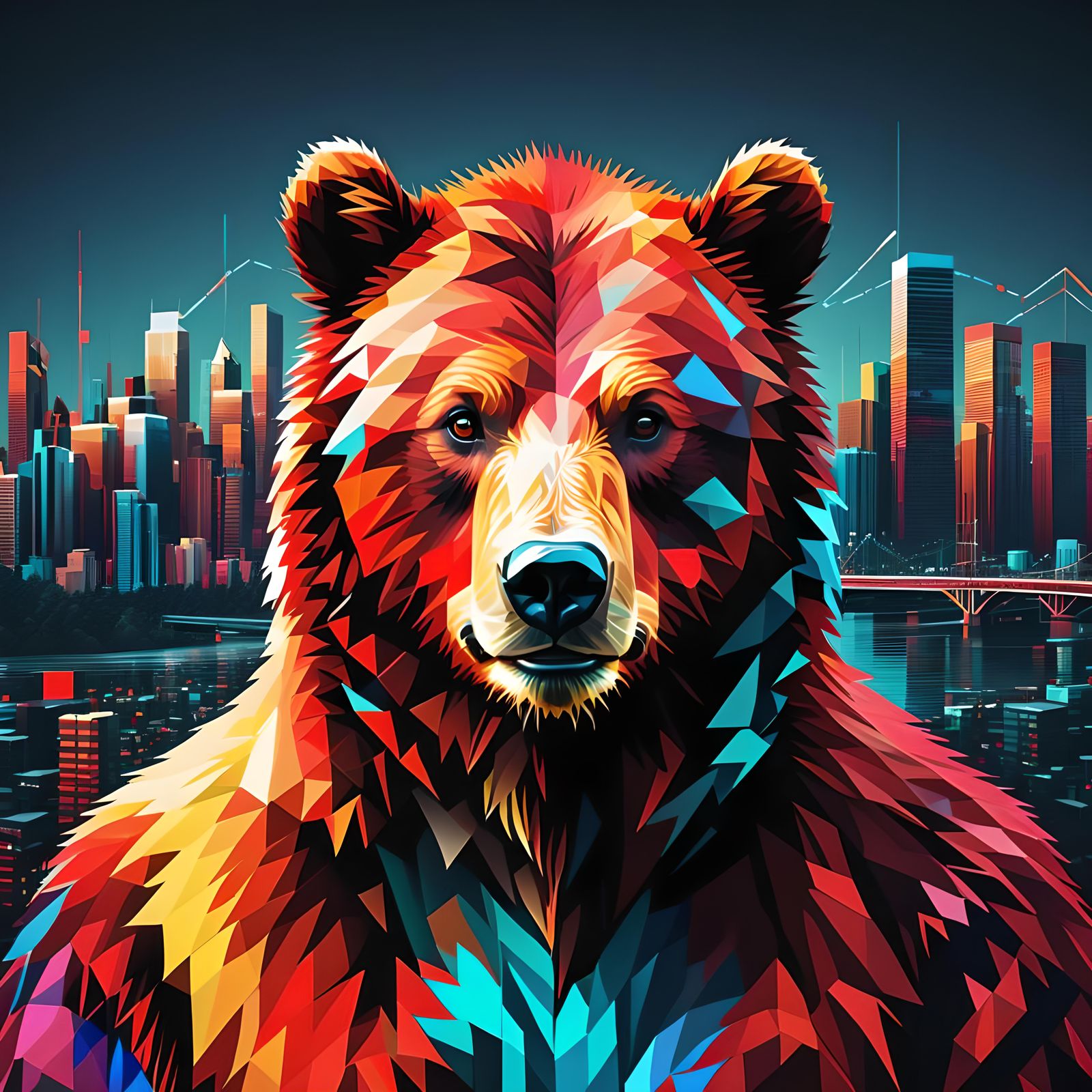 Cyber City Grizzly: A Digital Portrait Blending Nature and T...
