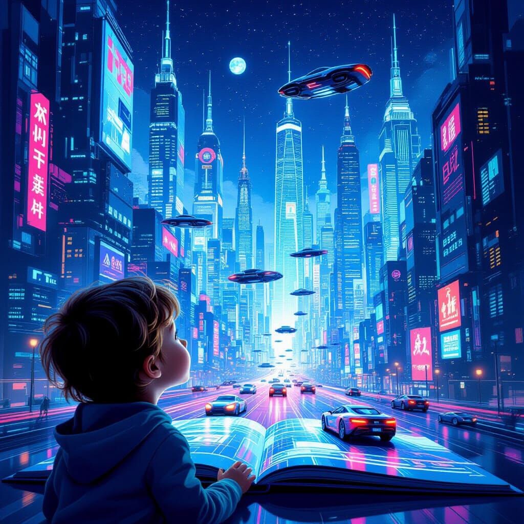 Holographic Pop-Up Book: Futuristic Cityscape