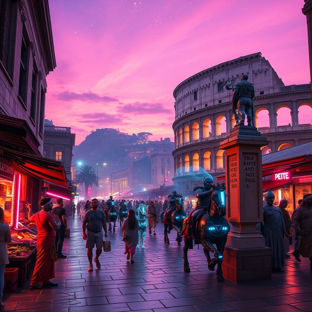 Cyberpunk Rome: Neon Gladiators in the Colosseum