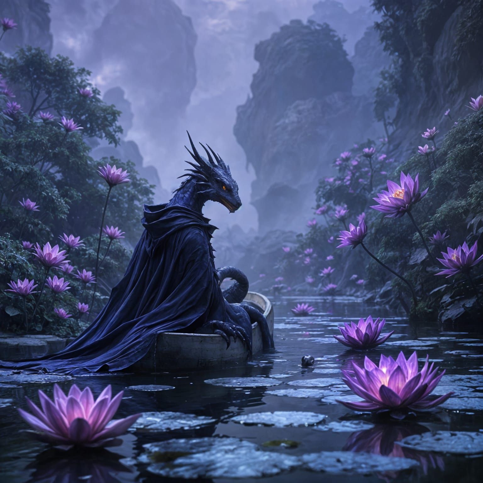 Animated Wyvern Punting in Hyperrealistic World