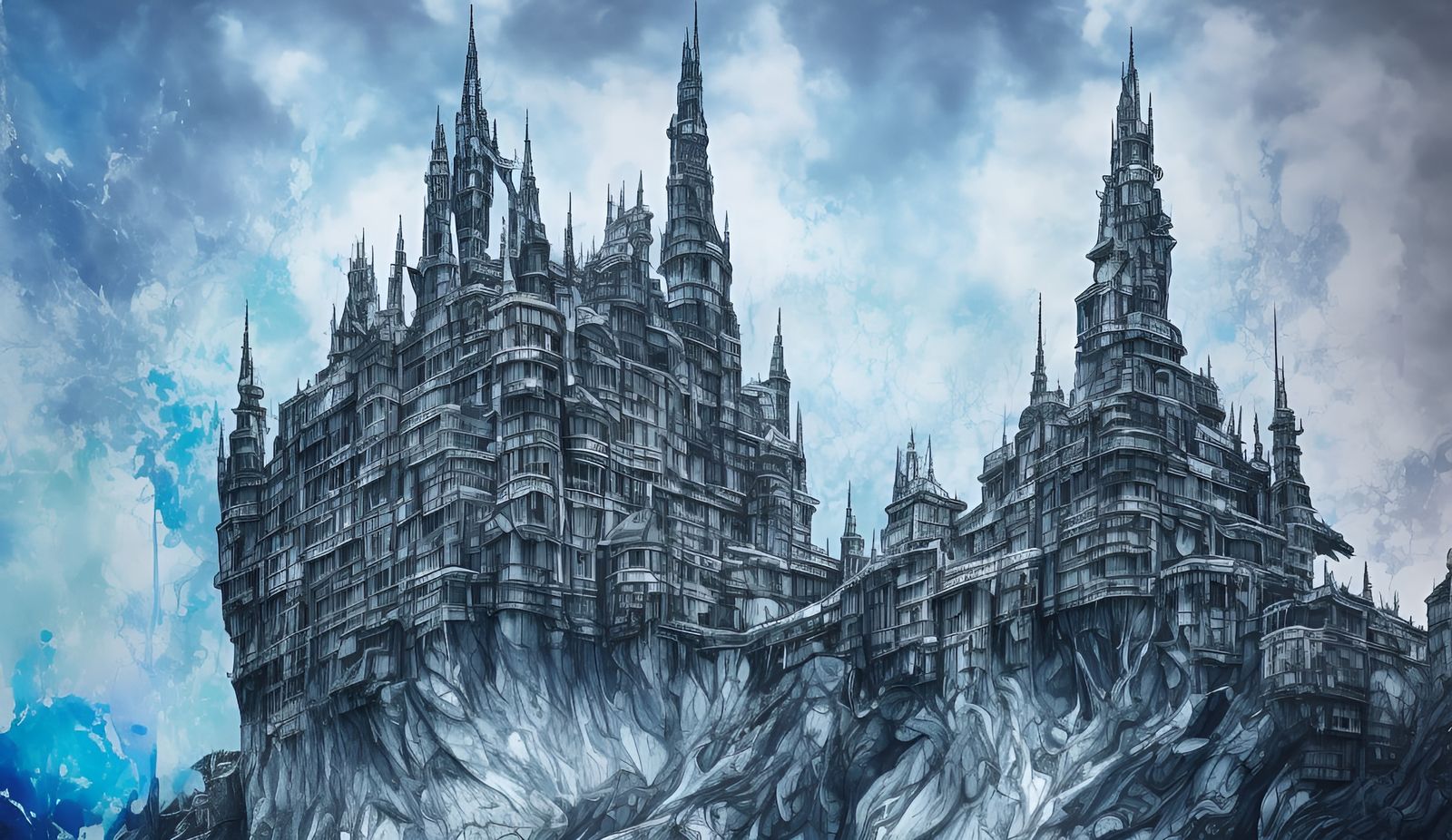 Melting Transparent Ice Castle: Digital Oil Painting