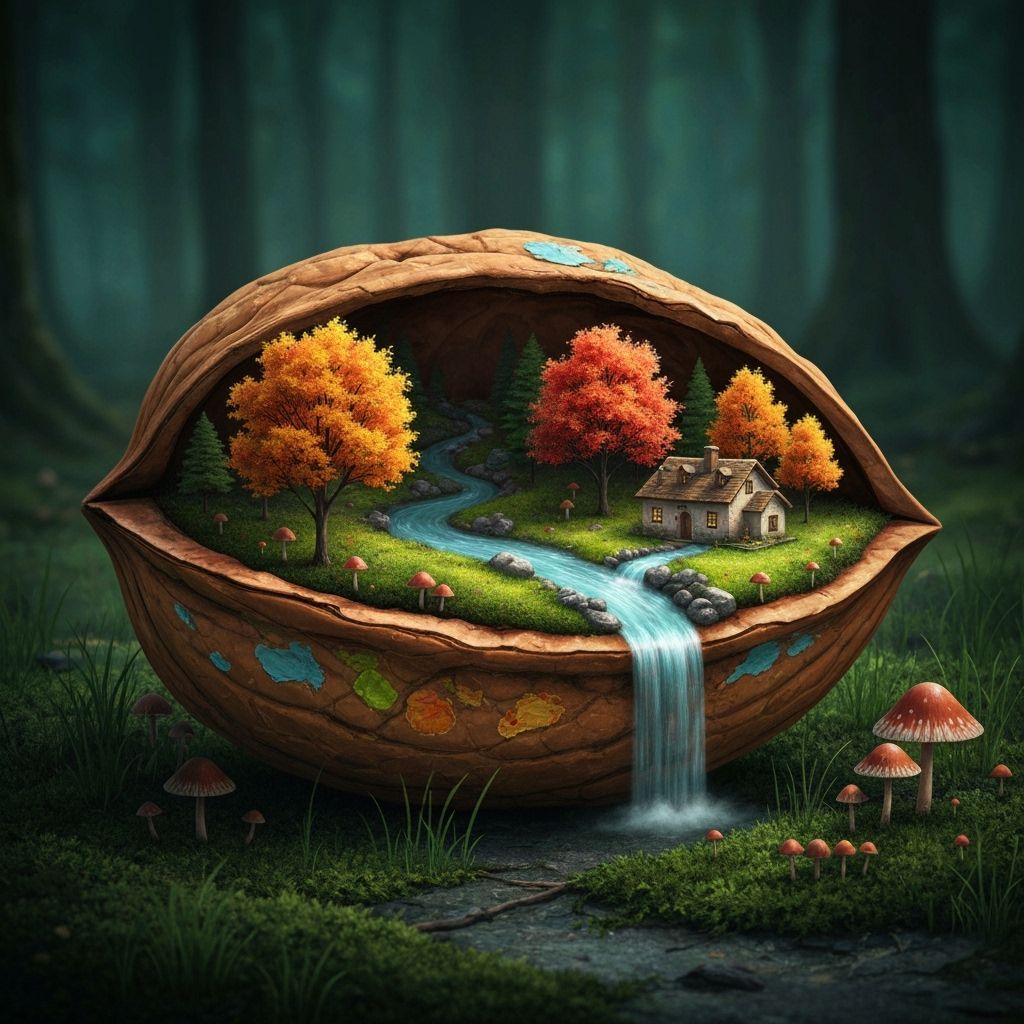 Miniature Autumn World Inside Walnut Shell