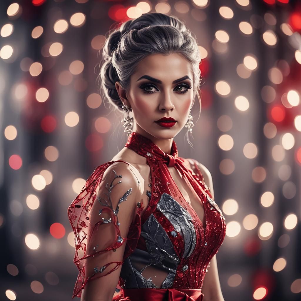 Glamorous Woman in Red Dress Portrait