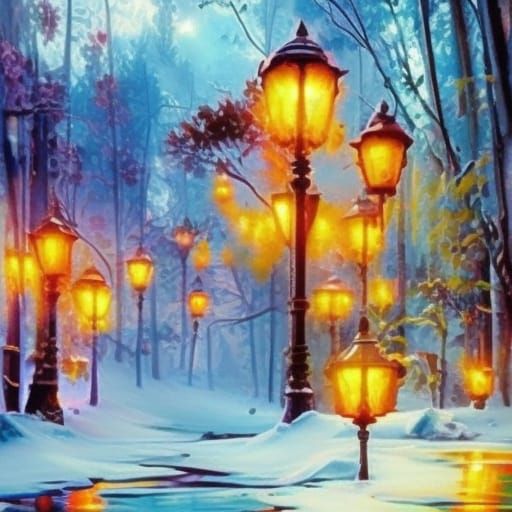 Impressionistic Snow Scene in Expressionist Oil Painting