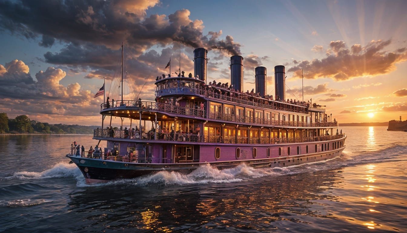 Mississippi Steamboat at Sunset in Hyperrealistic Detail