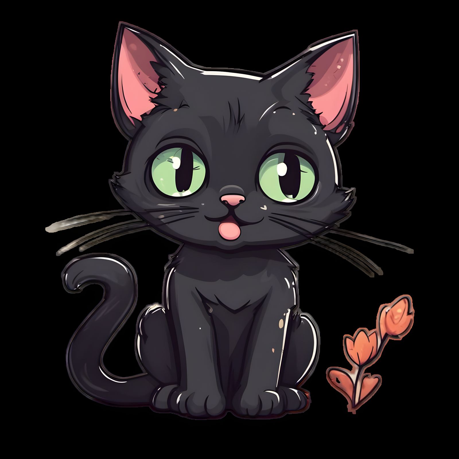 Cute Black Cat Cartoon T-Shirt Design