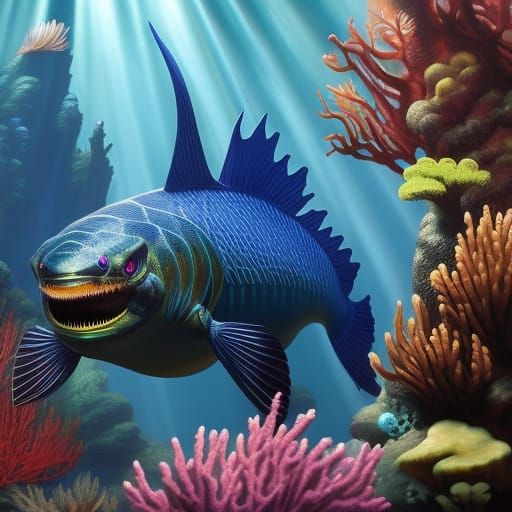 Surreal Dragon Creature Portrait in the Deep Ocean