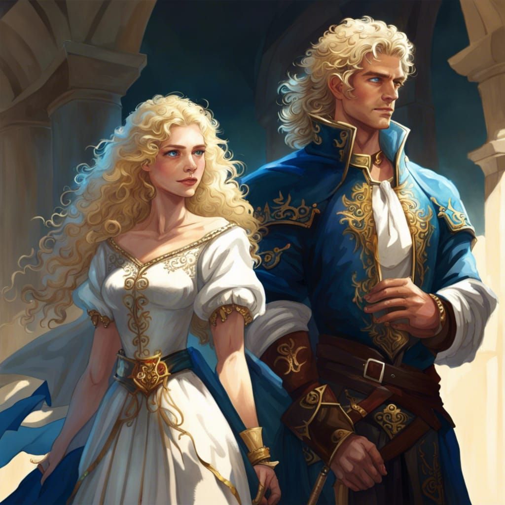 Regal Blond Man with Sword in Hyperrealistic Style