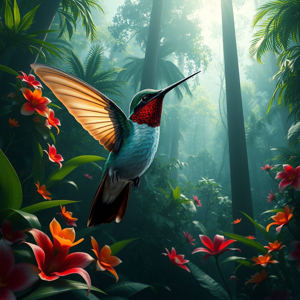 Luminous Hummingbird Amidst Rainforest Splendor