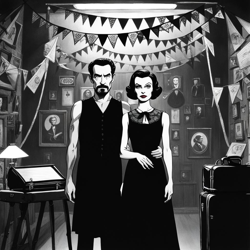 Cyberpunk Gothic Couple in Dystopian Scene