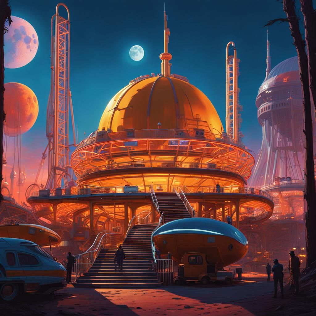 Moon Amusement Park in Sci-Fi Matte Painting Style