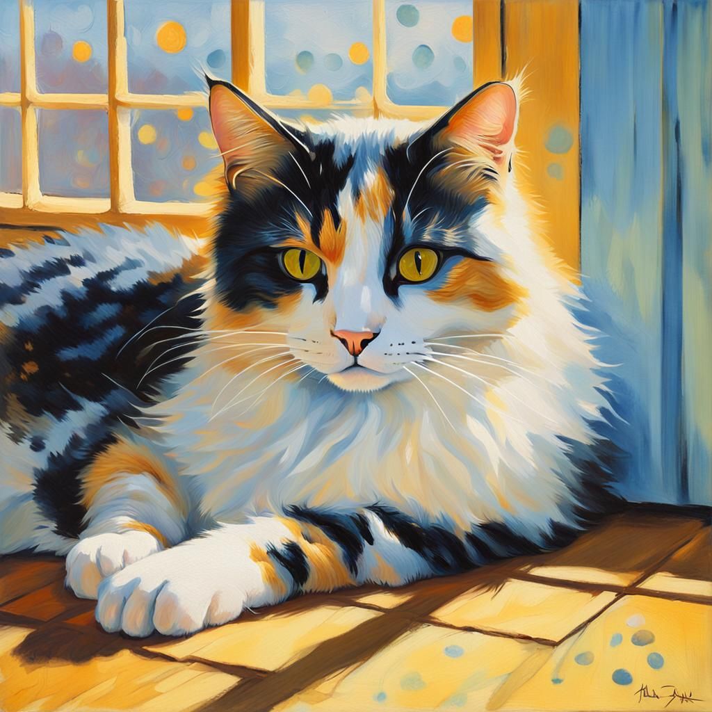 Impressionistic Calico Cat in Sunlight