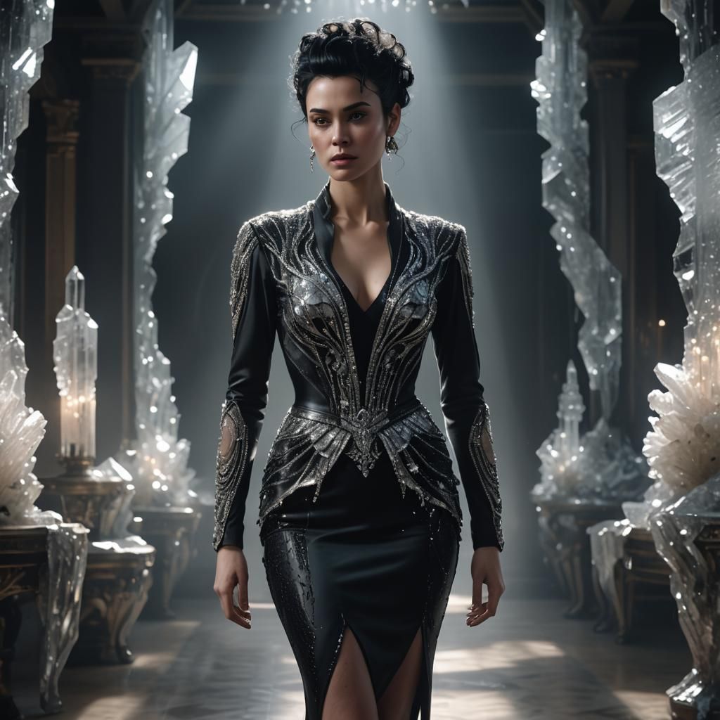 Woman in Crystal Dress: Hyperrealistic Digital Portrait