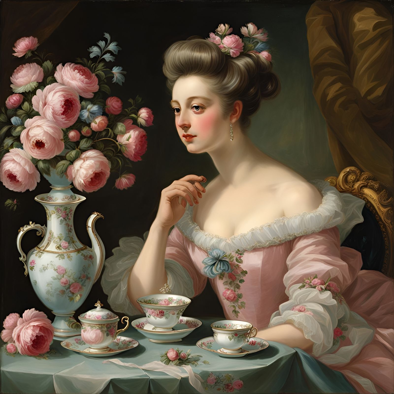 Luxurious Rococo Breakfast Scene in Pompadour Style