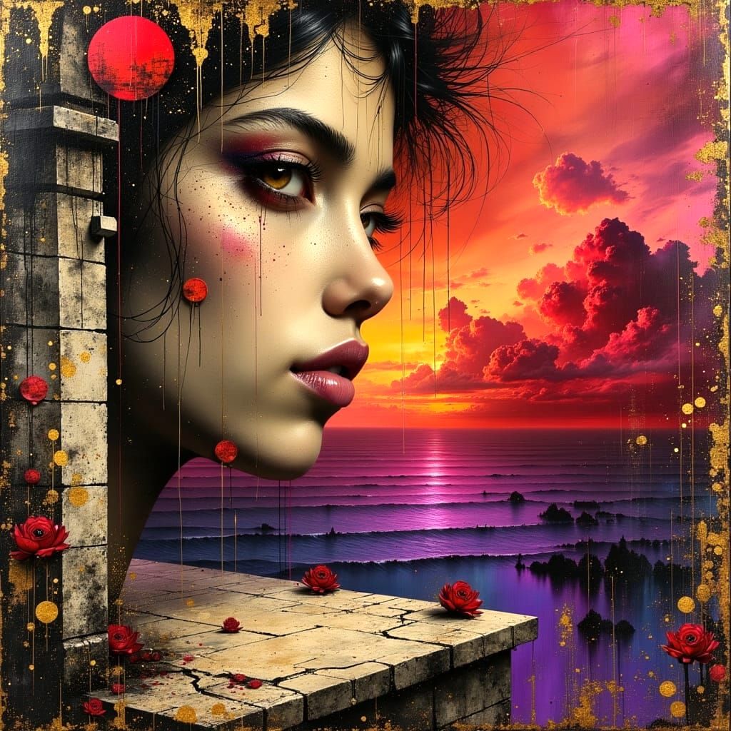 Sensual Oil Painting of a Gypsy Girl in a Dystopian Landscap...