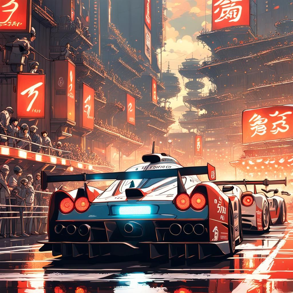 Race Cars at Start Line in Anime Style