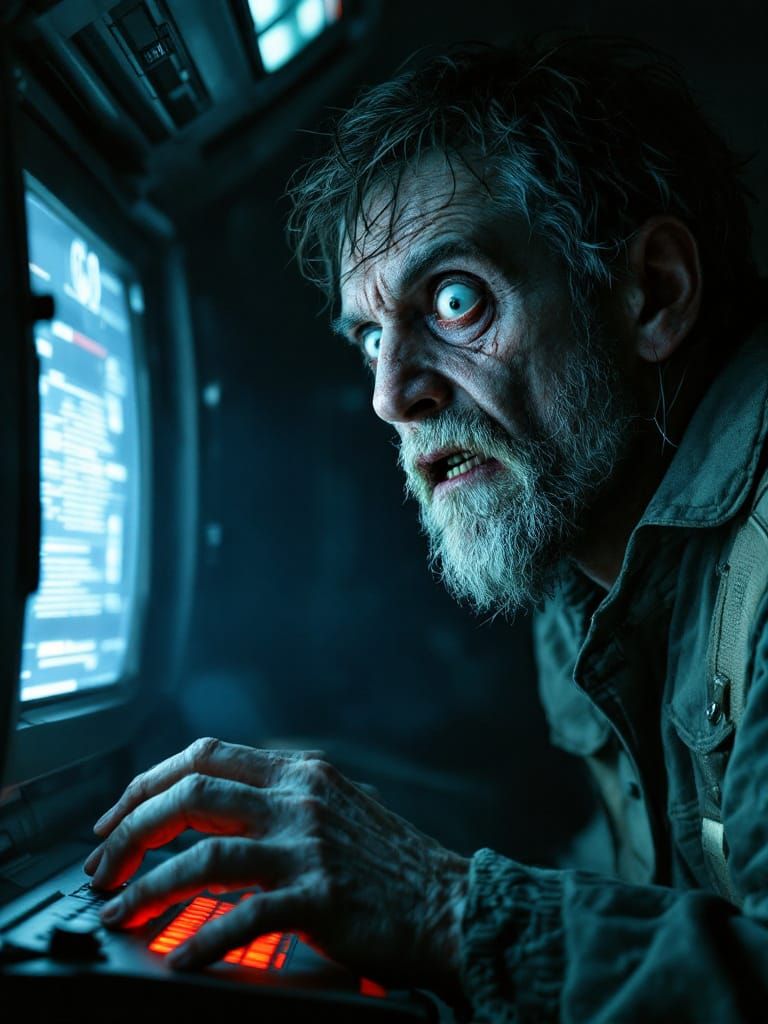 Cyberpunk Anguish: Man Confronts Futuristic Screen