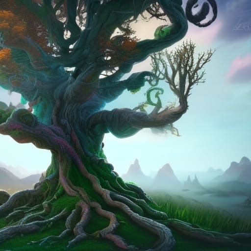 Mystical Tree: Detailed Matte Painting in Deep Color