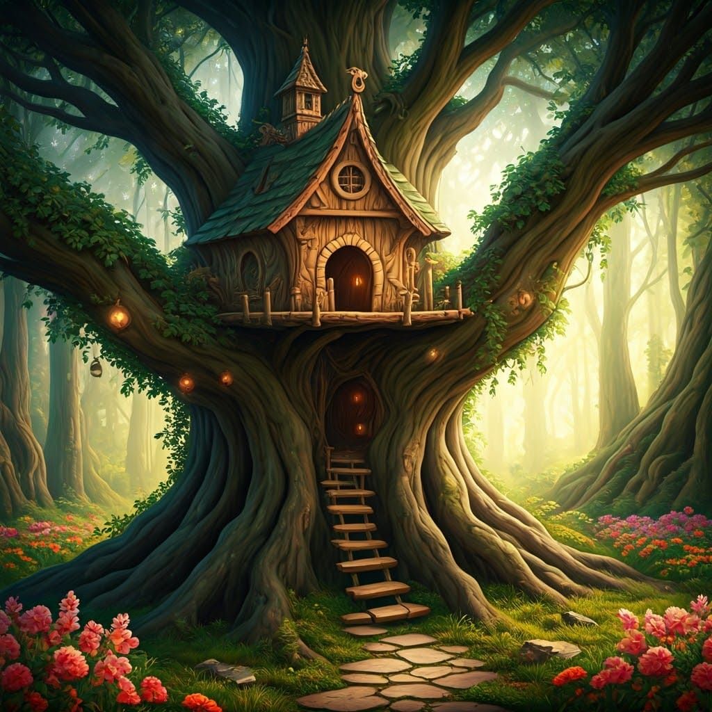 Whimsical Squirrel House in Ancient Tree