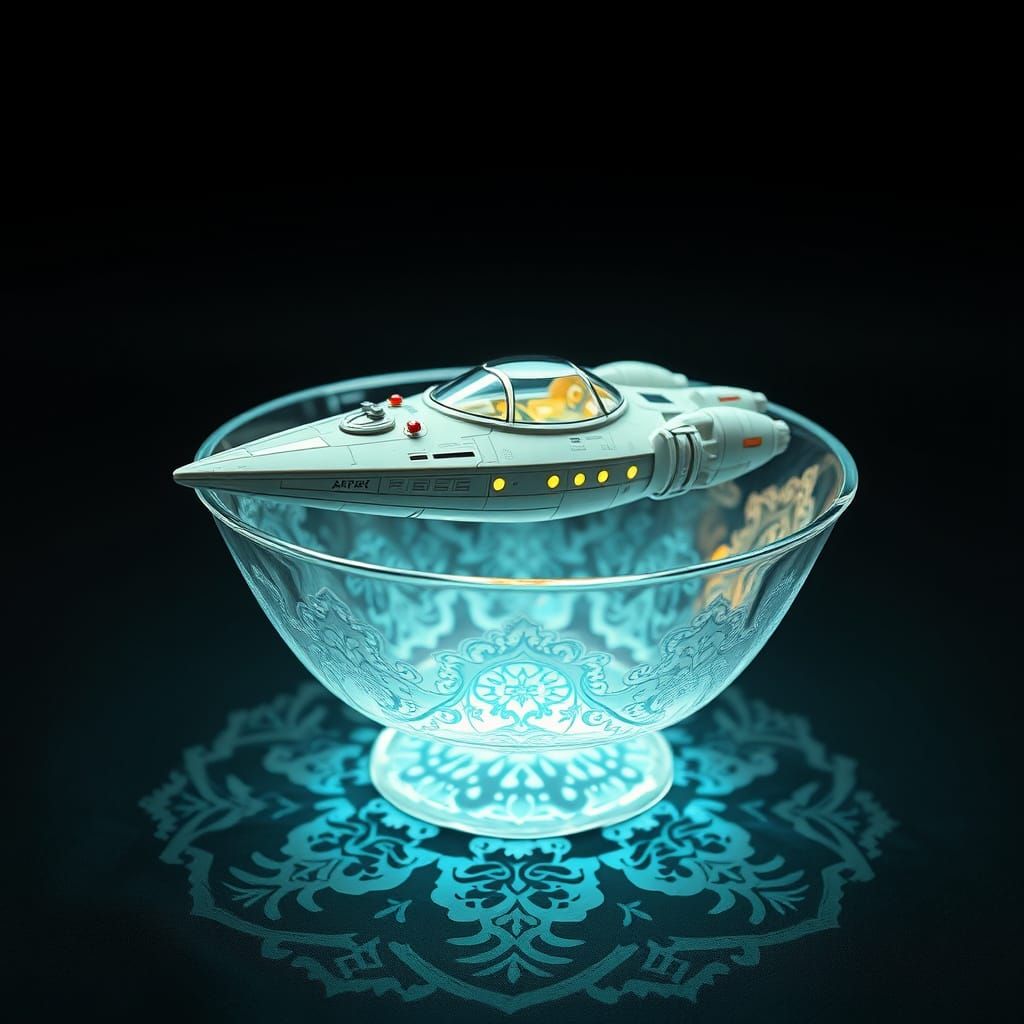 Spaceship in Crystal Bowl, Art Nouveau Digital Art