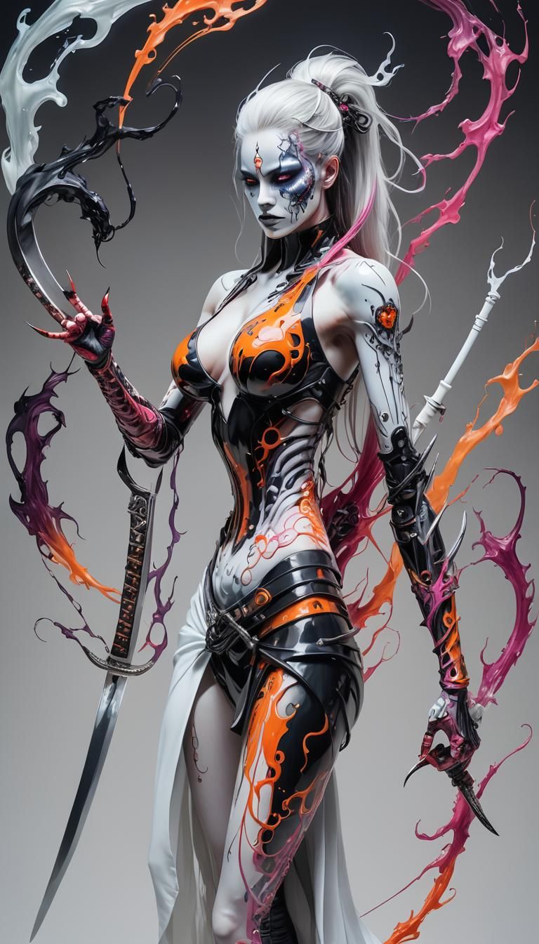 Glass Arm Wields Katana in a Holographic Dreamscape