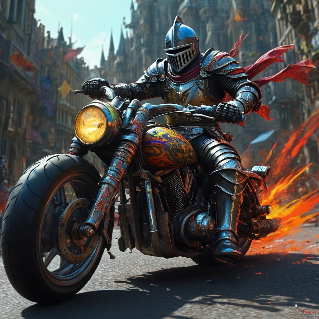 Knight on Motorbike in Dark Fantasy Style