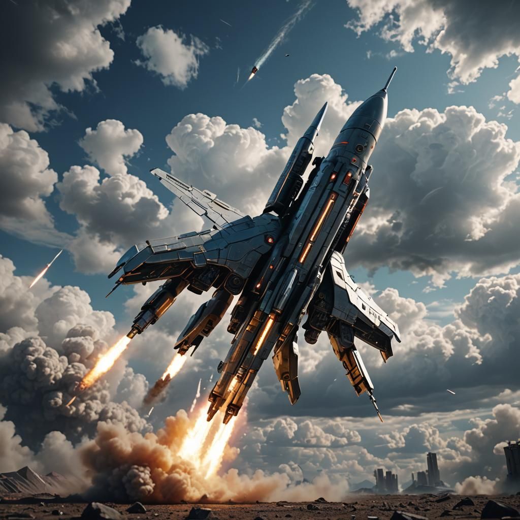 Cinematic Sci-Fi Missile Soaring Through Dramatic Skies