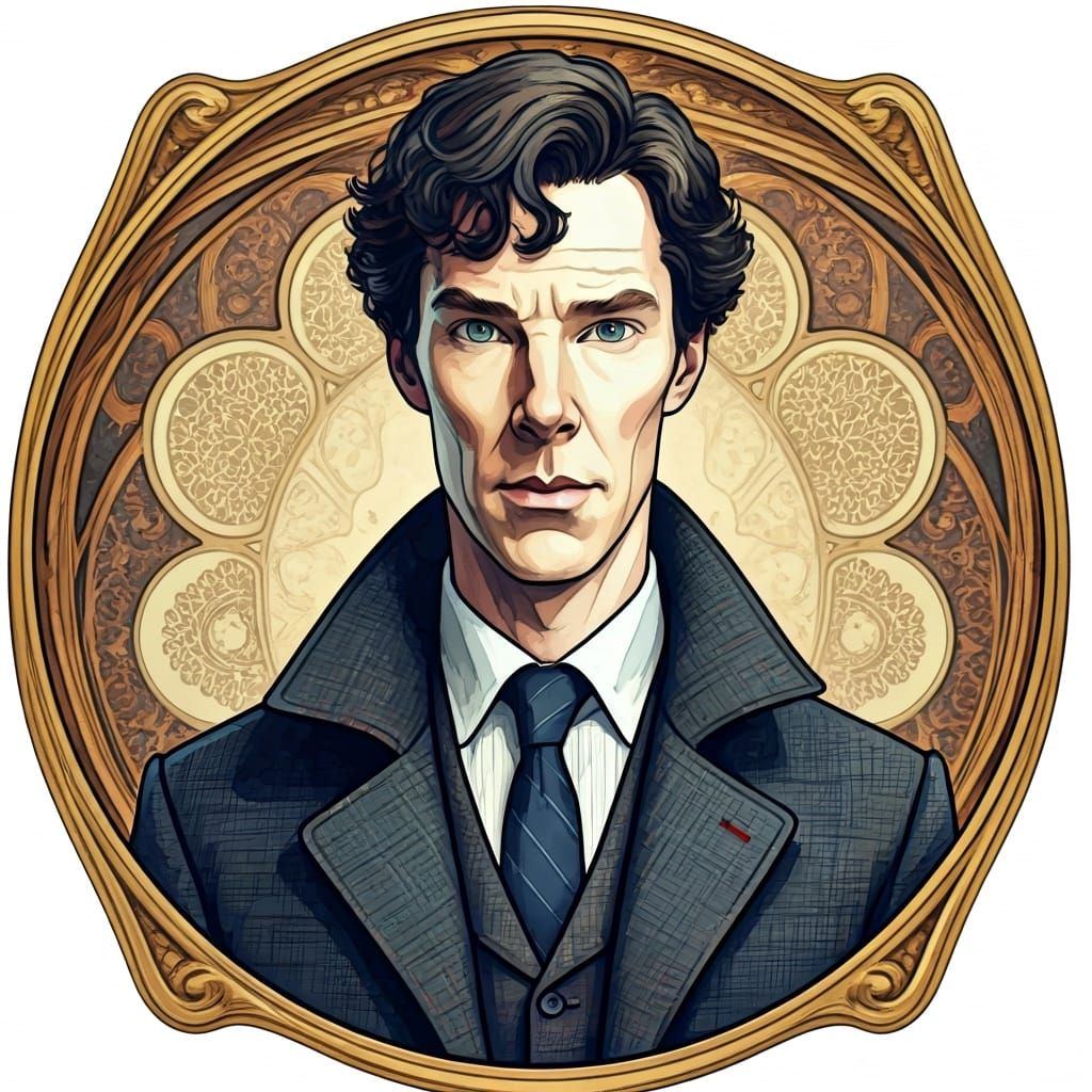 Sherlock Holmes in Art Nouveau Watercolor Sketch