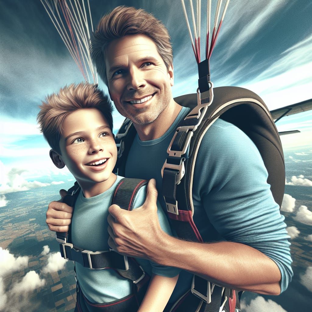 Father and Son Soar Through the Sky in a Thrilling Skydiving...