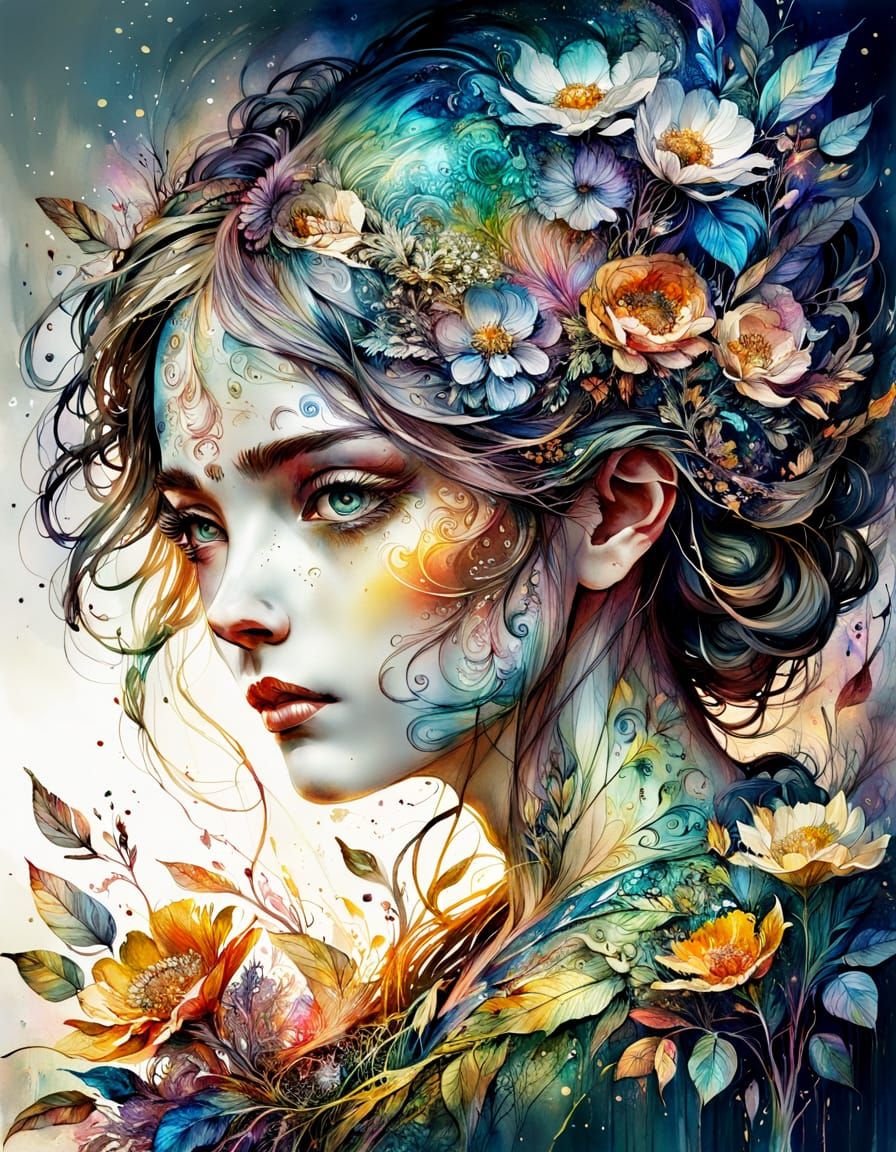 Stylized Watercolor Art: A Golden Hour Fantasy